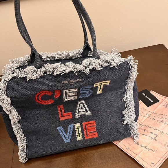 Karl Lagerfeld Paris MARGOT FRINGE ZIP CANVAS TOTE - Picture 7 of 7